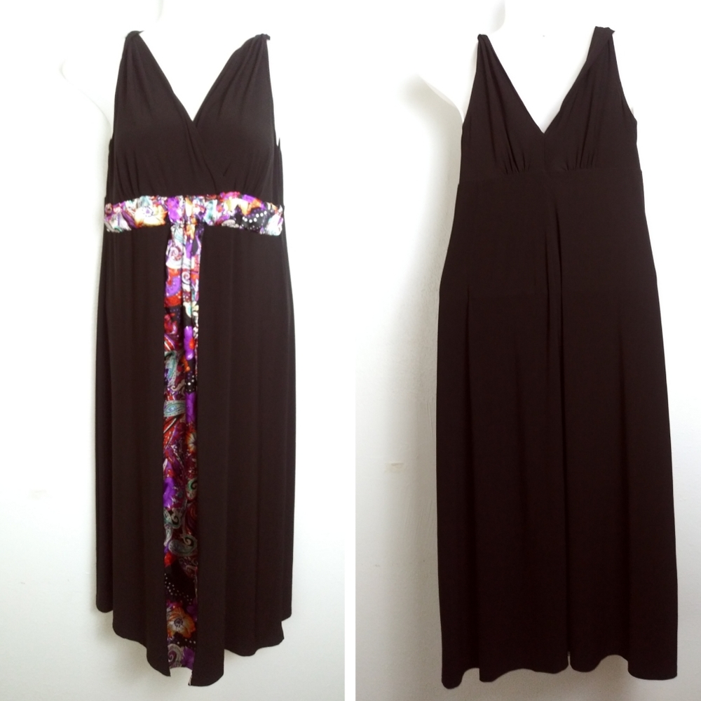 Avenue Casual Maxi Dress Size 18/20 Black Floral Contrast Sleeveless
